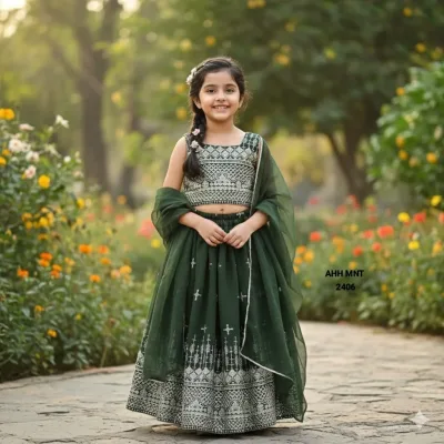 Designer Georgette Sequins Embroidered Kids Lehenga Choli Set.